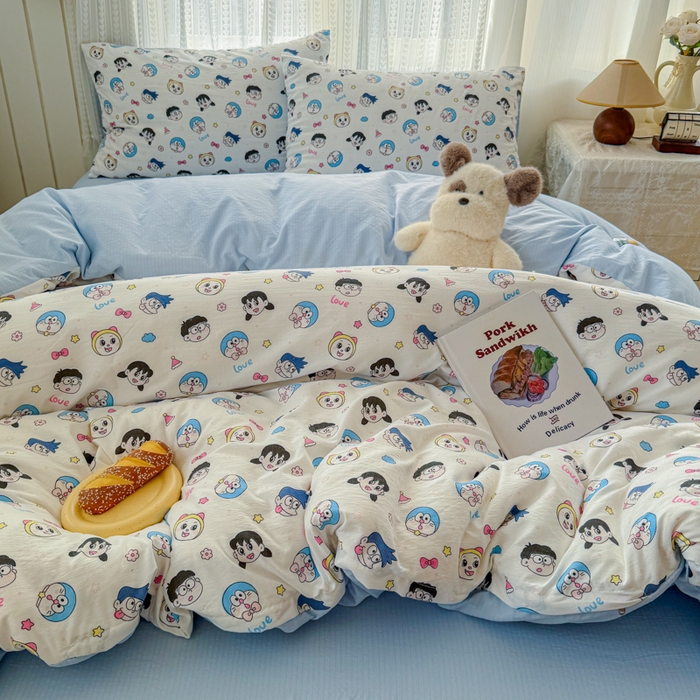 91家纺网 家纺一手货源 找家纺 温眠家纺 2026新款云感针织提花双层纱四件套 百变叮当