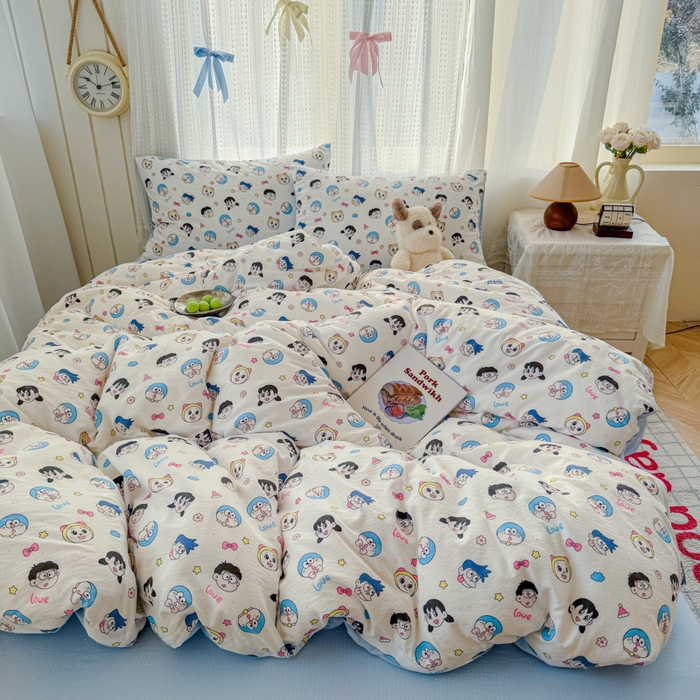 91家纺网 家纺一手货源 找家纺 温眠家纺 2026新款云感针织提花双层纱四件套 百变叮当