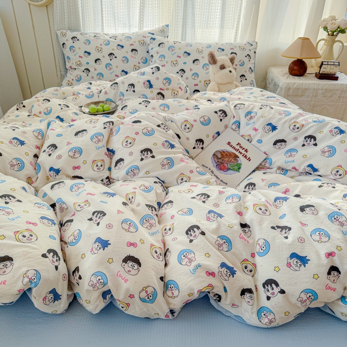 91家纺网 家纺一手货源 找家纺 温眠家纺 2026新款云感针织提花双层纱四件套 百变叮当