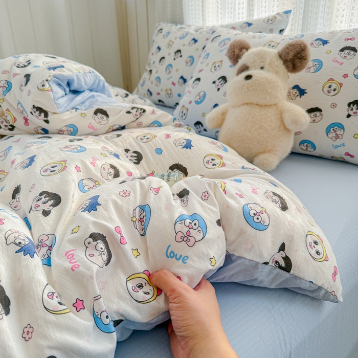 91家纺网 家纺一手货源 找家纺 温眠家纺 2026新款云感针织提花双层纱四件套 百变叮当