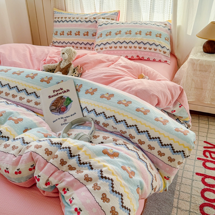 温眠家纺 2026新款云感针织提花双层纱四件套 彩虹小马