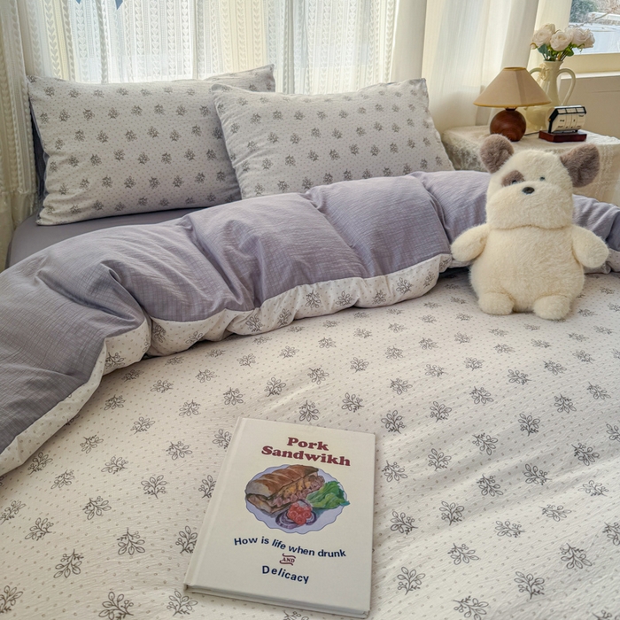 91家纺网 家纺一手货源 找家纺 温眠家纺 2026新款云感针织提花双层纱四件套 草木诗