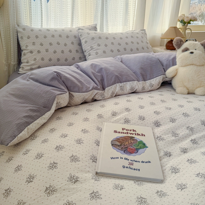 91家纺网 家纺一手货源 找家纺 温眠家纺 2026新款云感针织提花双层纱四件套 草木诗