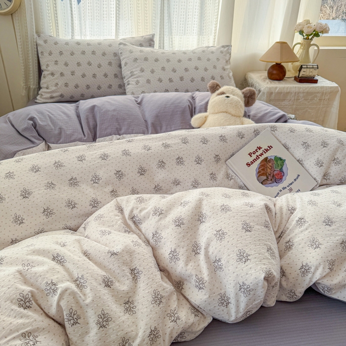 91家纺网 家纺一手货源 找家纺 温眠家纺 2026新款云感针织提花双层纱四件套 草木诗