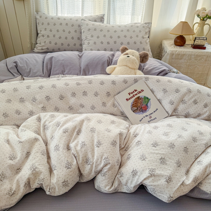 91家纺网 家纺一手货源 找家纺 温眠家纺 2026新款云感针织提花双层纱四件套 草木诗