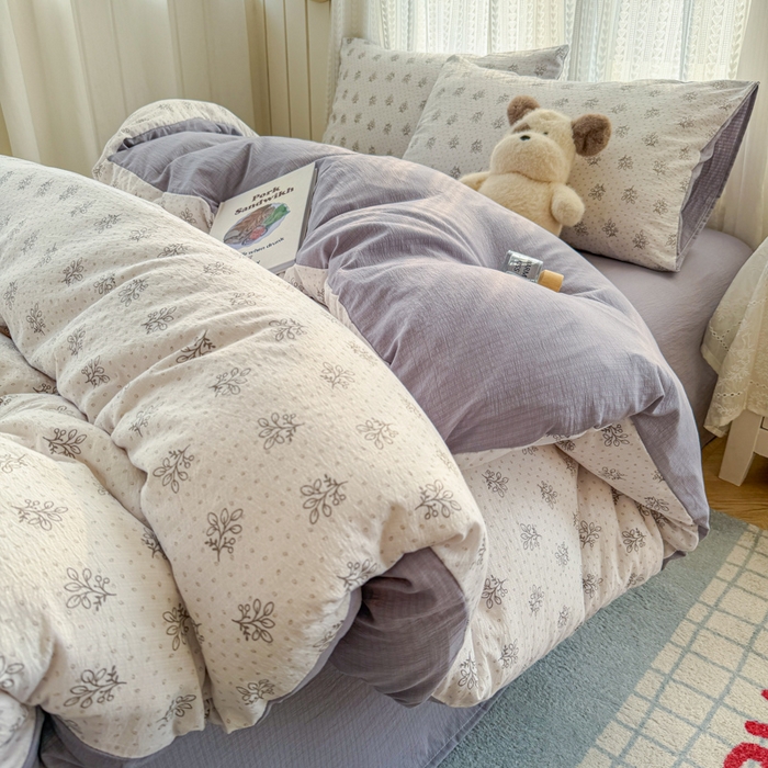 91家纺网 家纺一手货源 找家纺 温眠家纺 2026新款云感针织提花双层纱四件套 草木诗