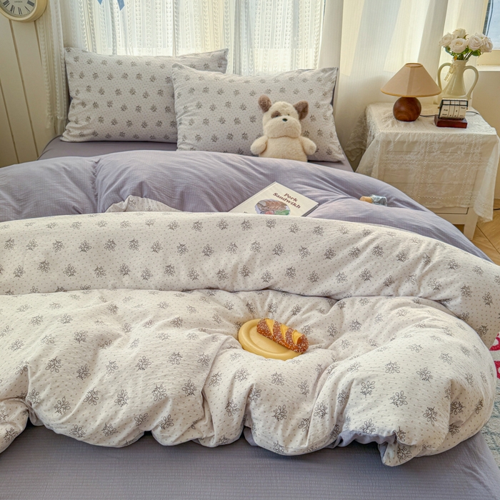 91家纺网 家纺一手货源 找家纺 温眠家纺 2026新款云感针织提花双层纱四件套 草木诗