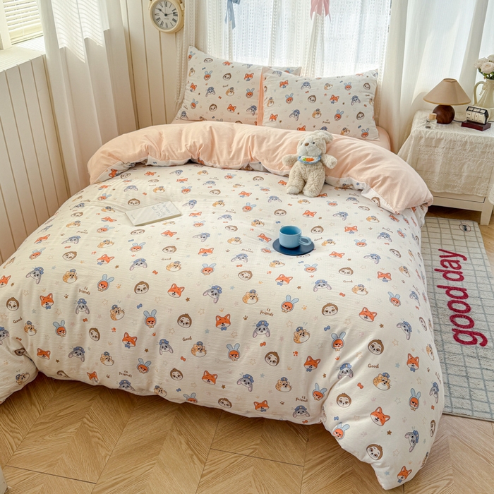 91家纺网 家纺一手货源 找家纺 温眠家纺 2026新款云感针织提花双层纱四件套 动物园