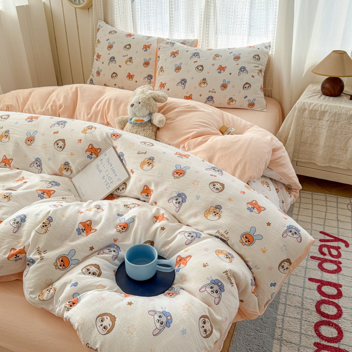 温眠家纺 2026新款云感针织提花双层纱四件套 动物园