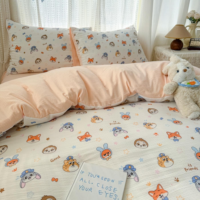 91家纺网 家纺一手货源 找家纺 温眠家纺 2026新款云感针织提花双层纱四件套 动物园