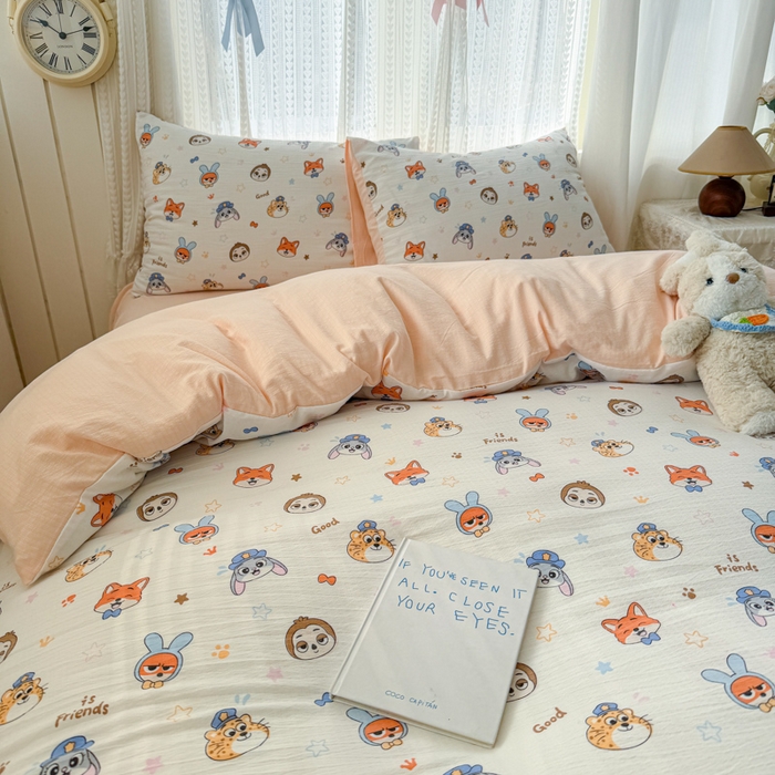 91家纺网 家纺一手货源 找家纺 温眠家纺 2026新款云感针织提花双层纱四件套 动物园