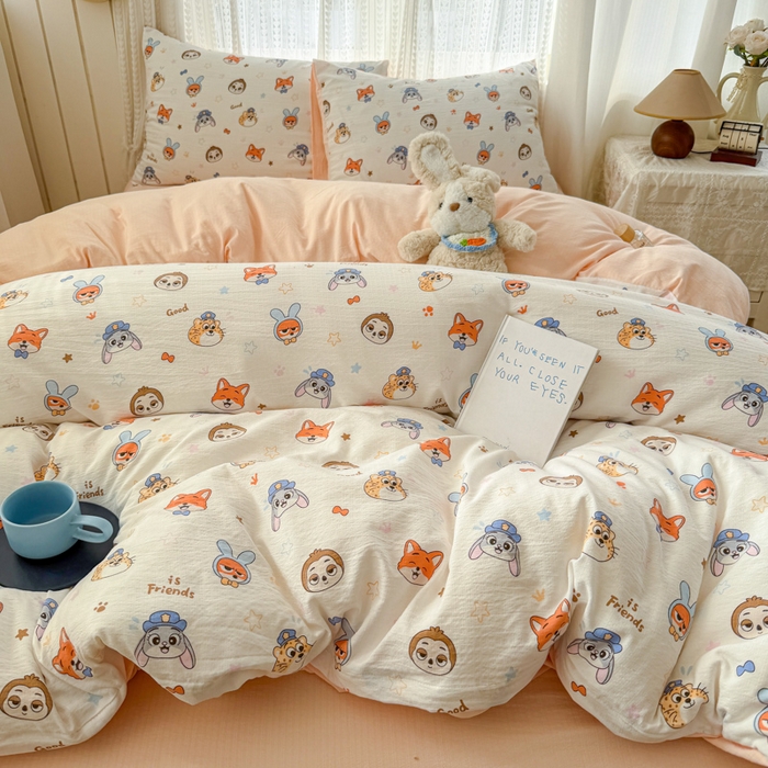 91家纺网 家纺一手货源 找家纺 温眠家纺 2026新款云感针织提花双层纱四件套 动物园