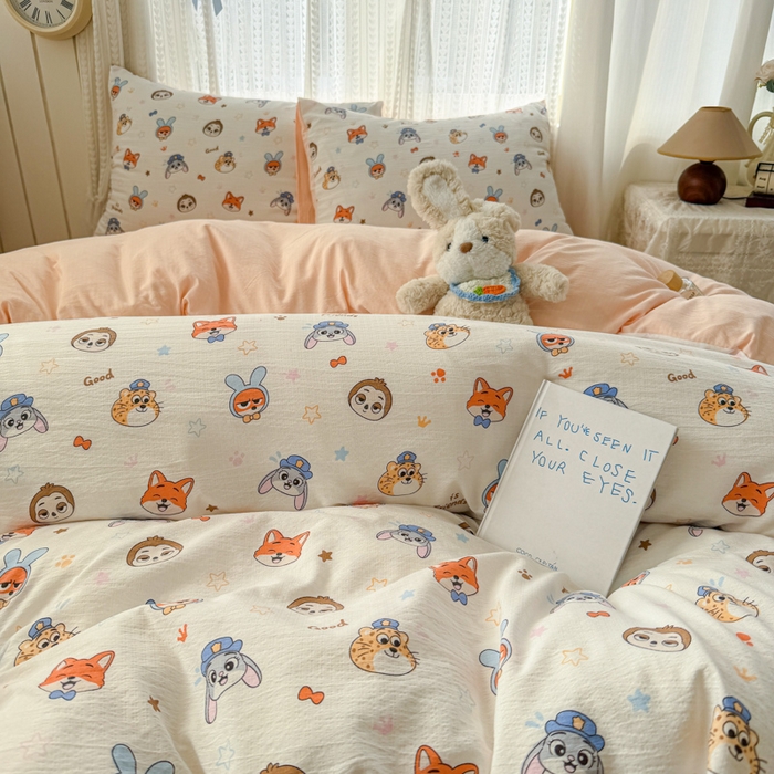 91家纺网 家纺一手货源 找家纺 温眠家纺 2026新款云感针织提花双层纱四件套 动物园