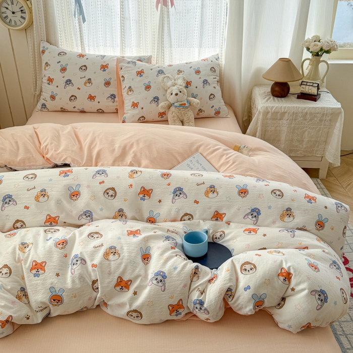 91家纺网 家纺一手货源 找家纺 温眠家纺 2026新款云感针织提花双层纱四件套 动物园