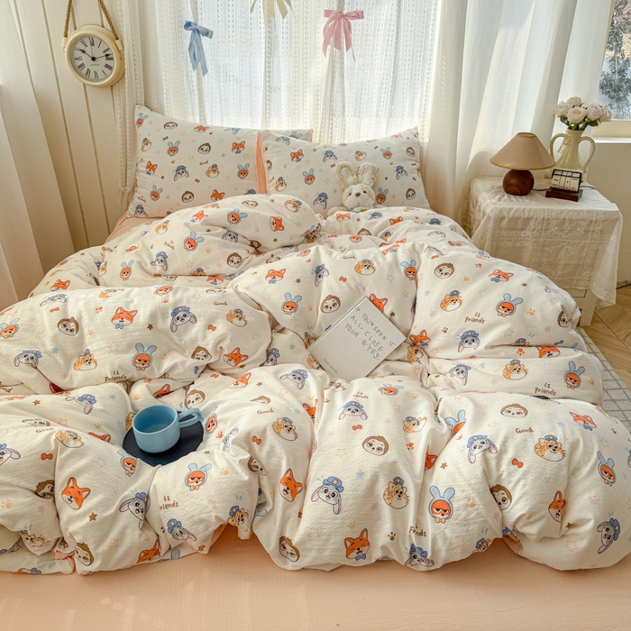 91家纺网 家纺一手货源 找家纺 温眠家纺 2026新款云感针织提花双层纱四件套 动物园