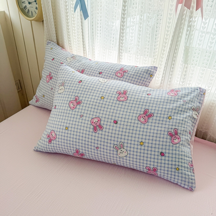 91家纺网 家纺一手货源 找家纺 温眠家纺 2026新款云感针织提花双层纱四件套 快乐小兔