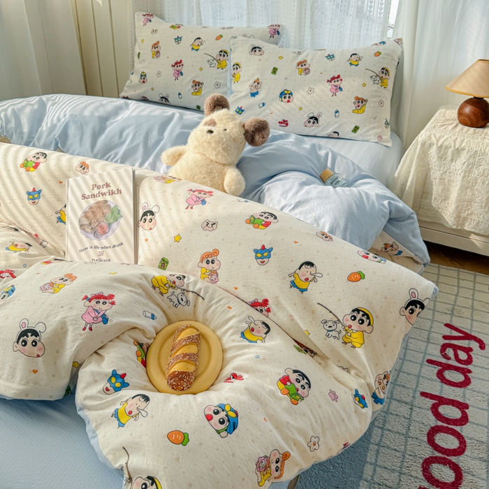 温眠家纺 2026新款云感针织提花双层纱四件套 快乐小新