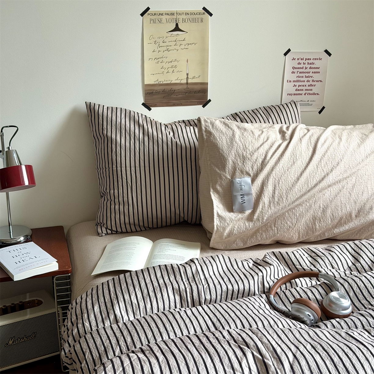 91家纺网 家纺一手货源 找家纺 （总）拾一 2026新款条纹简约中古木棉水洗棉四件套