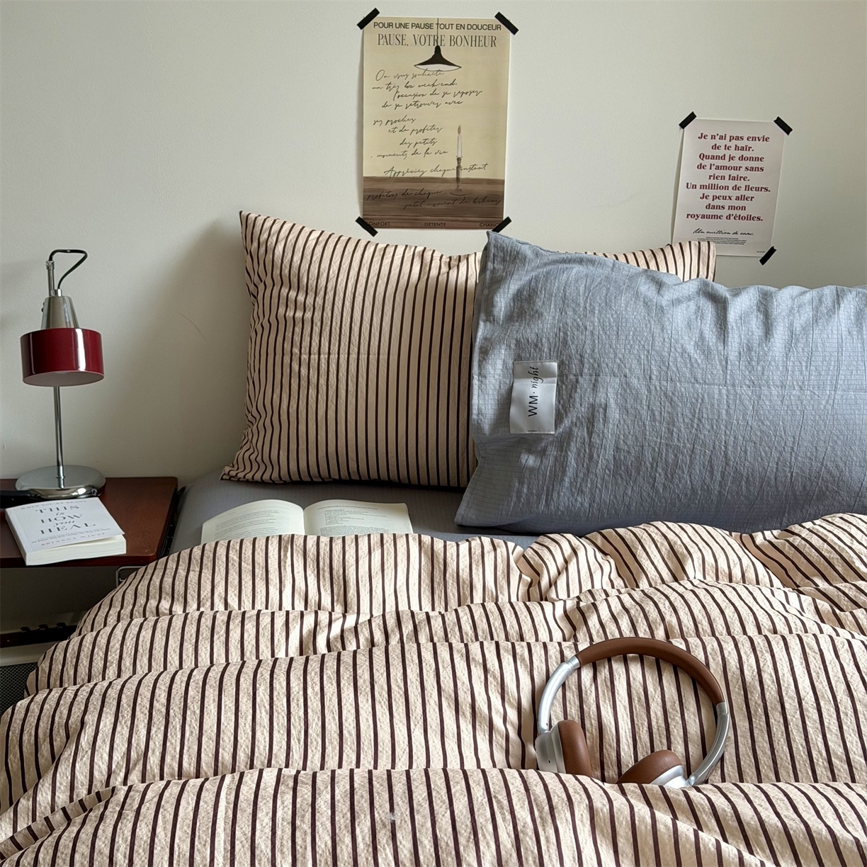 91家纺网 家纺一手货源 找家纺 （总）拾一 2026新款条纹简约中古木棉水洗棉四件套