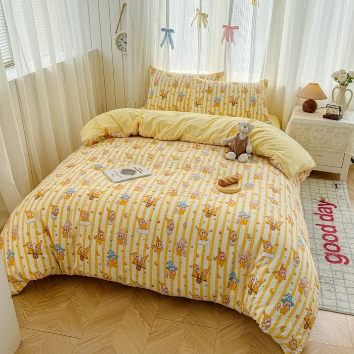 91家纺网 家纺一手货源 找家纺 温眠家纺 2026新款云感针织提花双层纱四件套 快乐星星