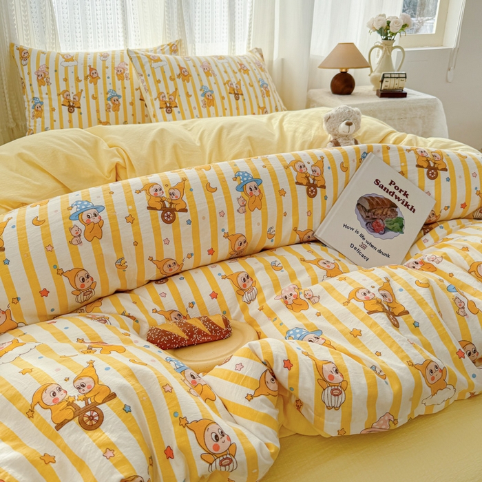 91家纺网 家纺一手货源 找家纺 温眠家纺 2026新款云感针织提花双层纱四件套 快乐星星