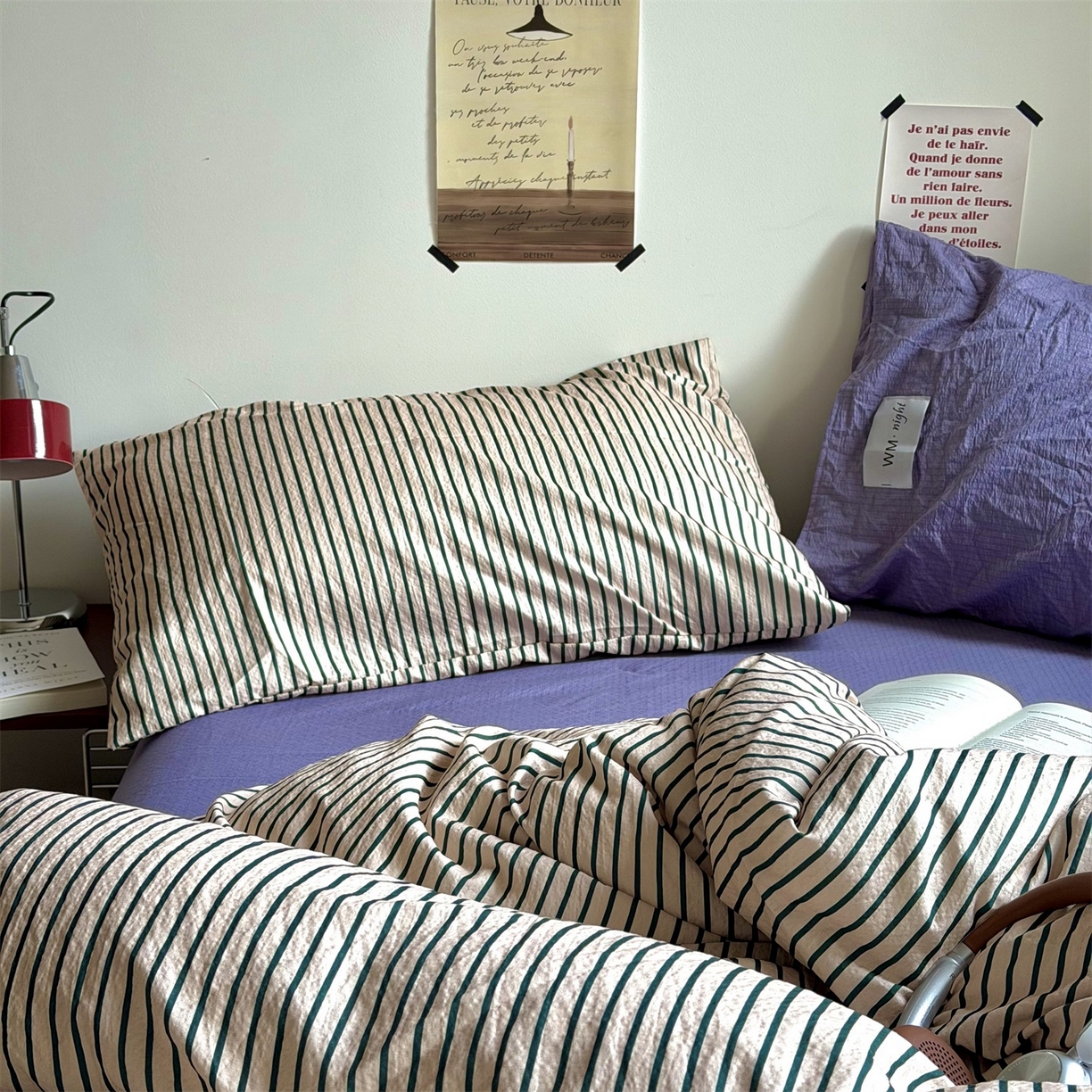 91家纺网 家纺一手货源 找家纺 拾一 2026新款条纹简约中古木棉水洗棉四件套 慵懒条-卡其