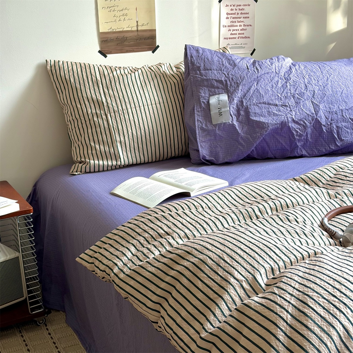 91家纺网 家纺一手货源 找家纺 拾一 2026新款条纹简约中古木棉水洗棉四件套 慵懒条-卡其