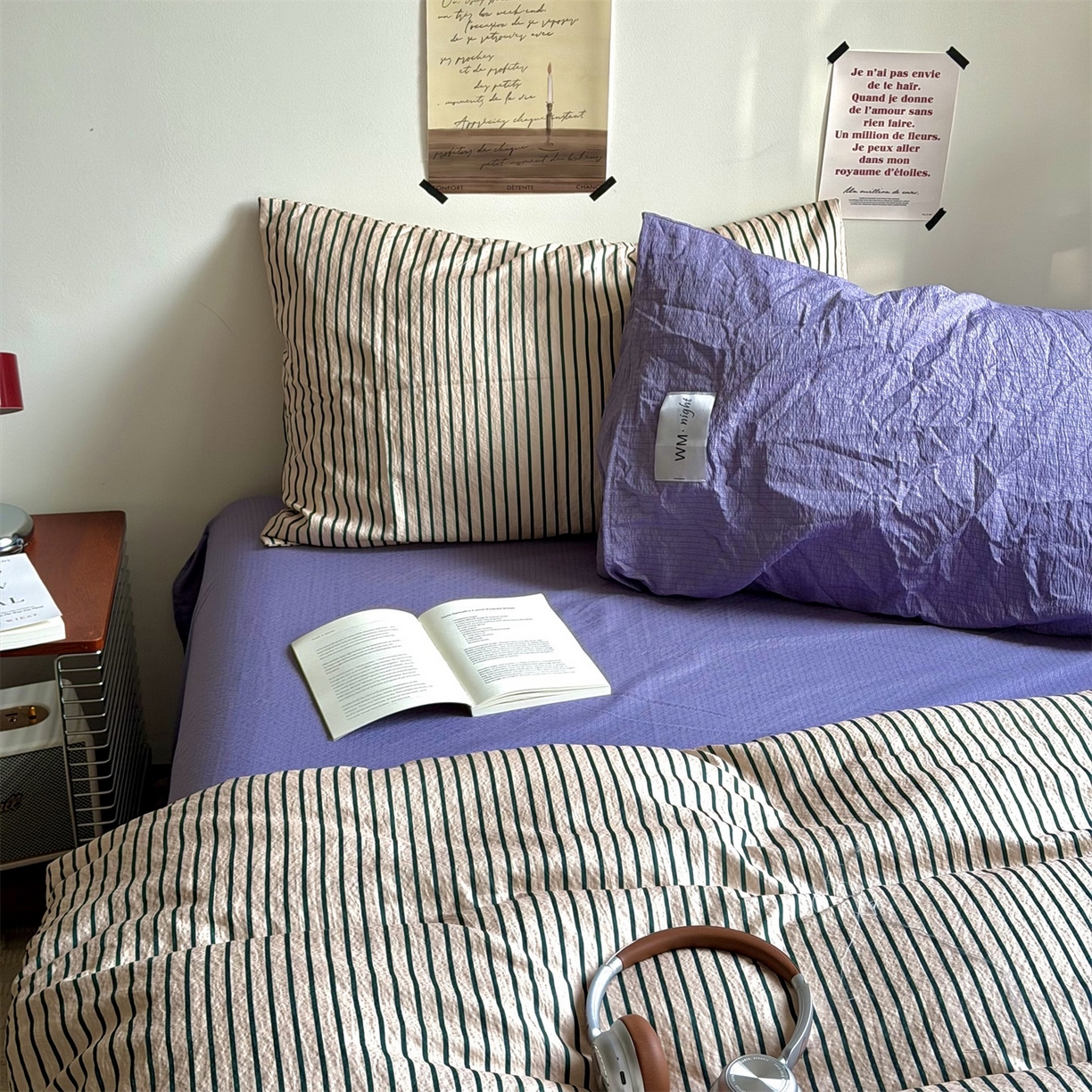 91家纺网 家纺一手货源 找家纺 拾一 2026新款条纹简约中古木棉水洗棉四件套 慵懒条-卡其