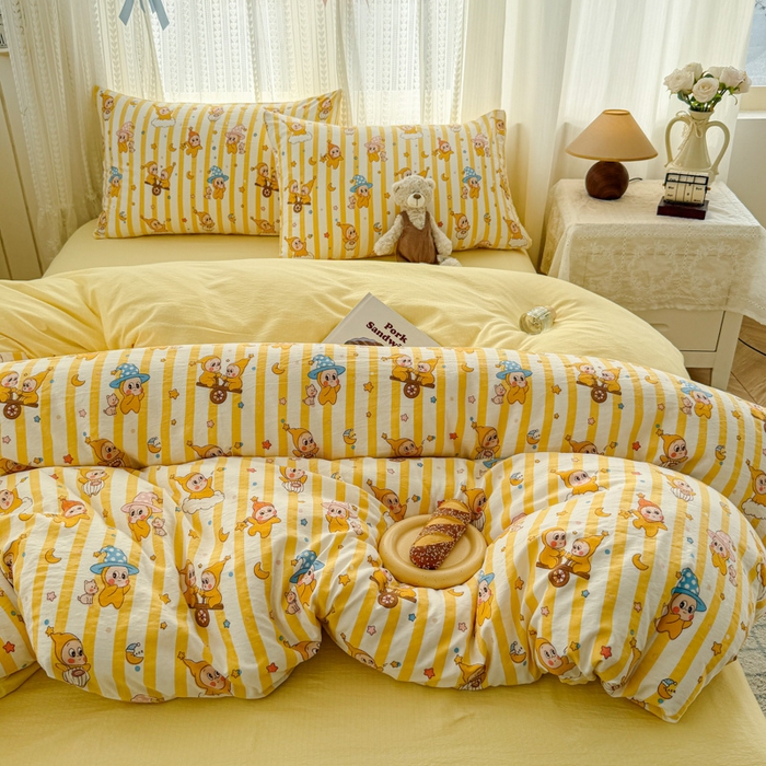 91家纺网 家纺一手货源 找家纺 温眠家纺 2026新款云感针织提花双层纱四件套 快乐星星