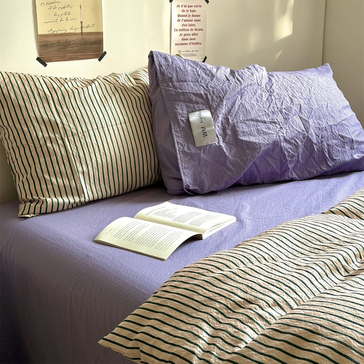 91家纺网 家纺一手货源 找家纺 拾一 2026新款条纹简约中古木棉水洗棉四件套 慵懒条-卡其