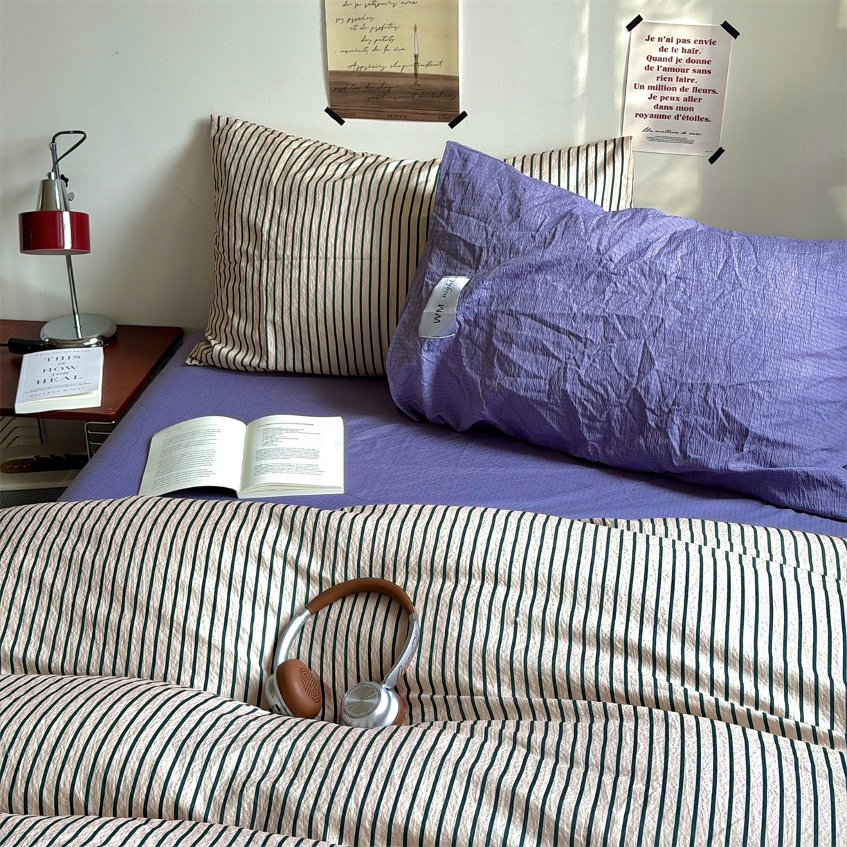 91家纺网 家纺一手货源 找家纺 拾一 2026新款条纹简约中古木棉水洗棉四件套 慵懒条-卡其