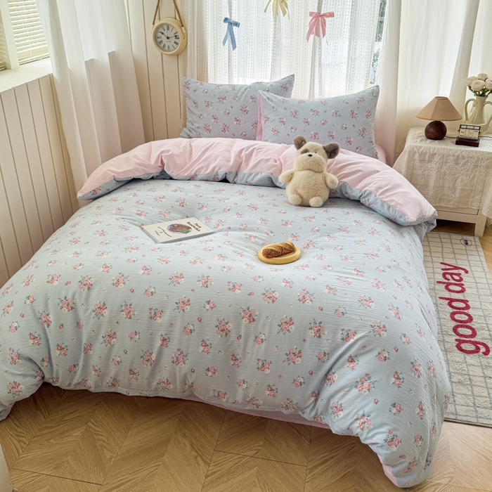 91家纺网 家纺一手货源 找家纺 温眠家纺 2026新款云感针织提花双层纱四件套 兰亭