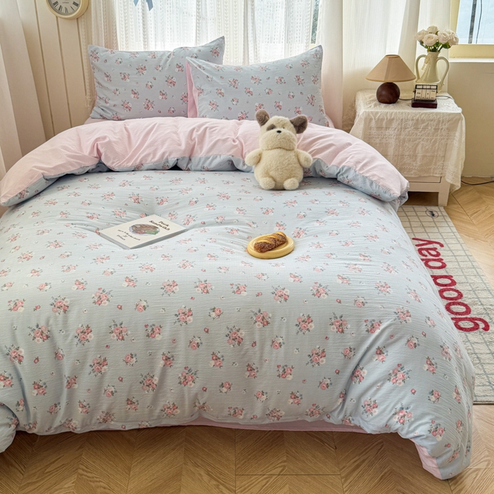 91家纺网 家纺一手货源 找家纺 温眠家纺 2026新款云感针织提花双层纱四件套 兰亭