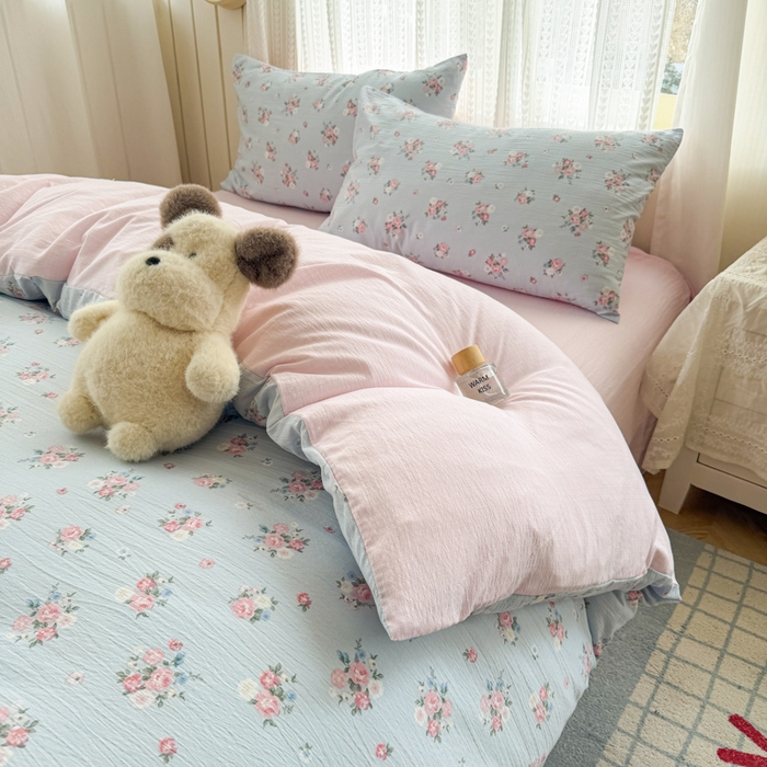 91家纺网 家纺一手货源 找家纺 温眠家纺 2026新款云感针织提花双层纱四件套 兰亭