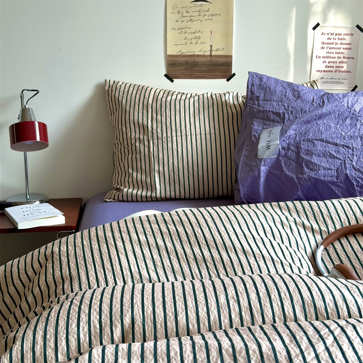 91家纺网 家纺一手货源 找家纺 拾一 2026新款条纹简约中古木棉水洗棉四件套 慵懒条-卡其