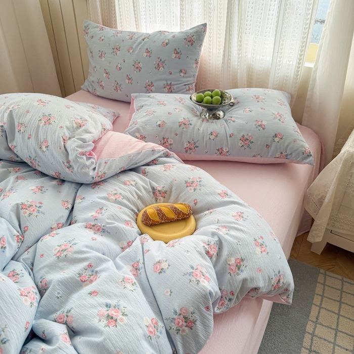 91家纺网 家纺一手货源 找家纺 温眠家纺 2026新款云感针织提花双层纱四件套 兰亭