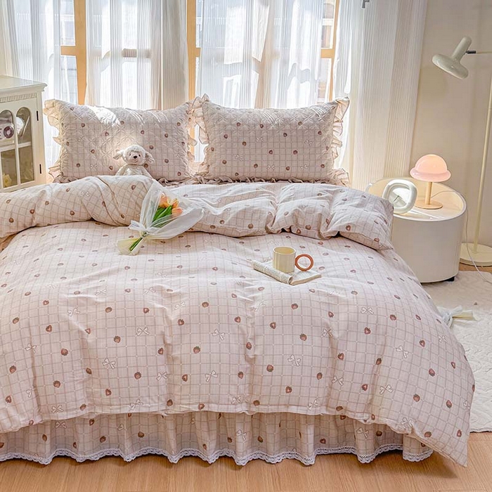 91家纺网 家纺一手货源 找家纺 （总）爱妮玖玖 2026新款全棉纯棉印花蕾丝小花边夹棉床裙四件套