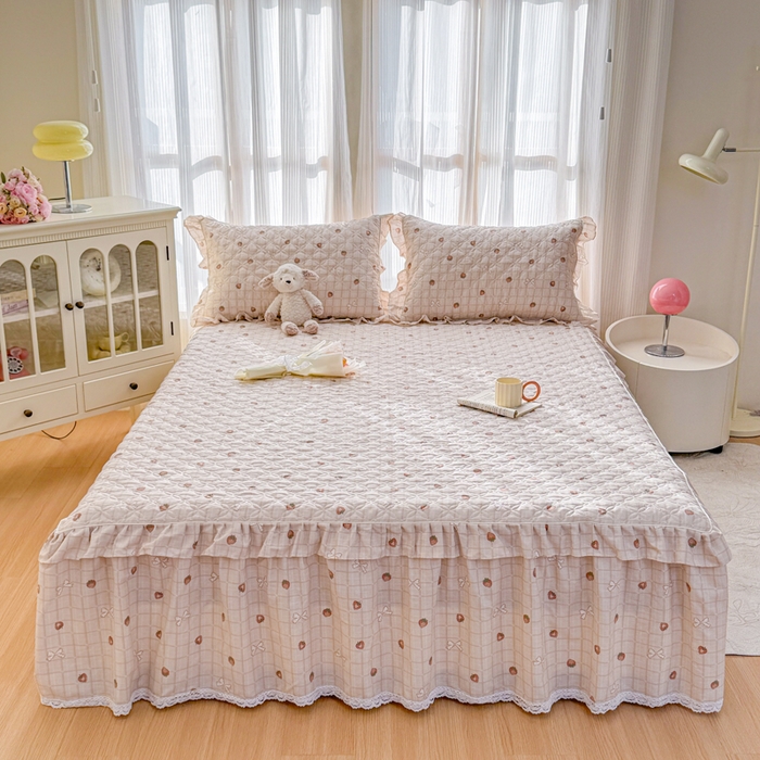 91家纺网 家纺一手货源 找家纺 （总）爱妮玖玖 2026新款全棉纯棉印花蕾丝小花边夹棉床裙四件套