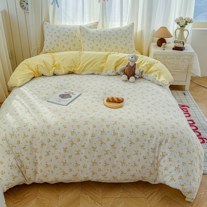 91家纺网 家纺一手货源 找家纺 温眠家纺 2026新款云感针织提花双层纱四件套 梨花落