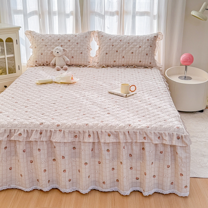 91家纺网 家纺一手货源 找家纺 （总）爱妮玖玖 2026新款全棉纯棉印花蕾丝小花边夹棉床裙四件套