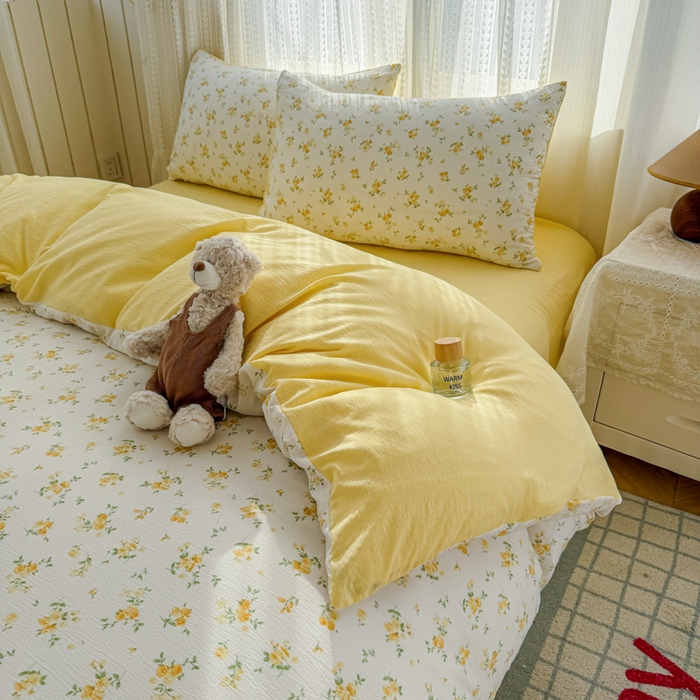 91家纺网 家纺一手货源 找家纺 温眠家纺 2026新款云感针织提花双层纱四件套 梨花落