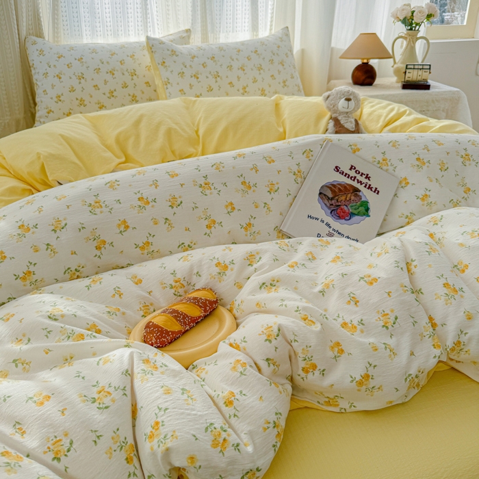 91家纺网 家纺一手货源 找家纺 温眠家纺 2026新款云感针织提花双层纱四件套 梨花落