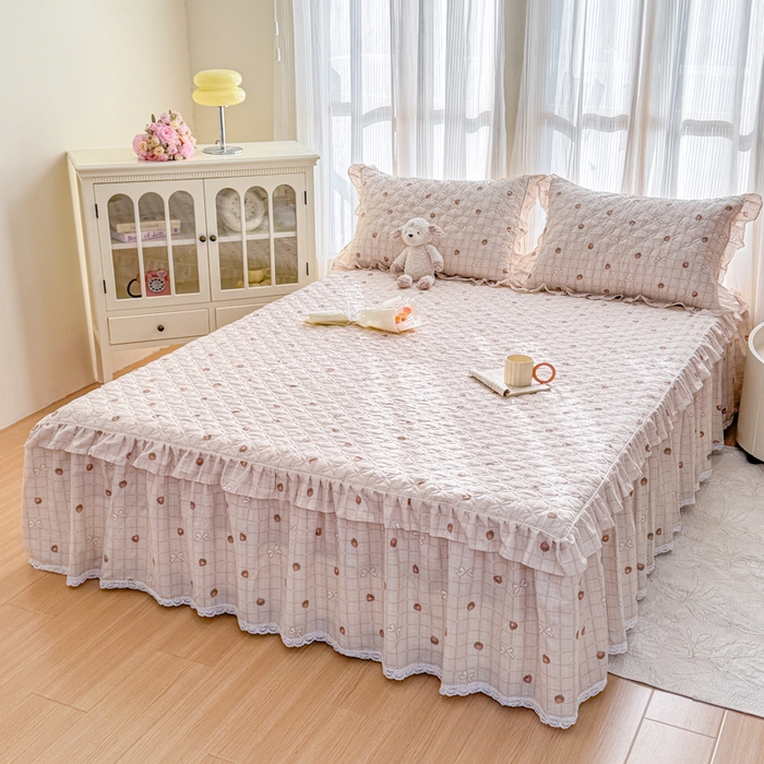 91家纺网 家纺一手货源 找家纺 （总）爱妮玖玖 2026新款全棉纯棉印花蕾丝小花边夹棉床裙四件套