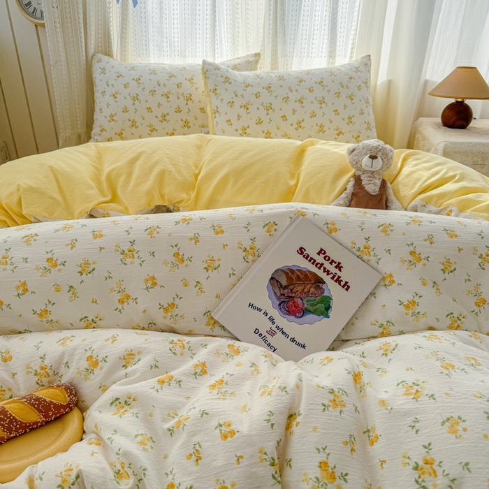 91家纺网 家纺一手货源 找家纺 温眠家纺 2026新款云感针织提花双层纱四件套 梨花落