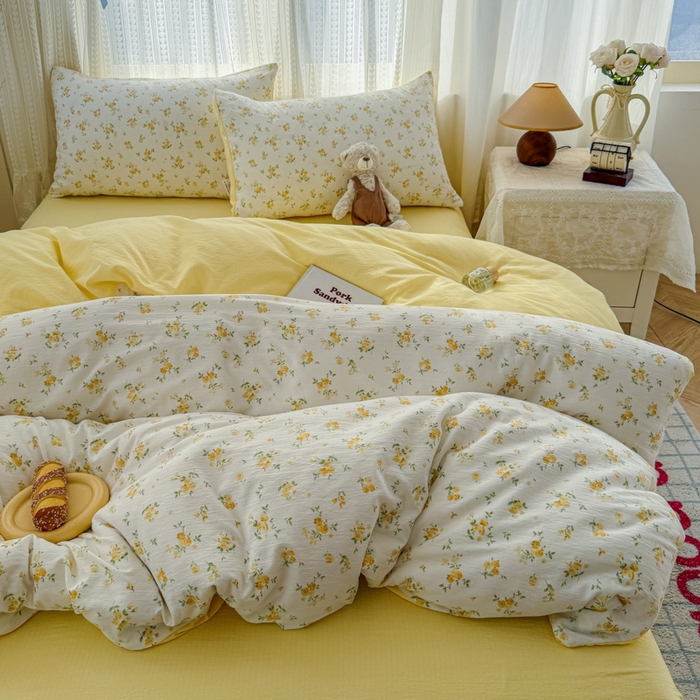 91家纺网 家纺一手货源 找家纺 温眠家纺 2026新款云感针织提花双层纱四件套 梨花落