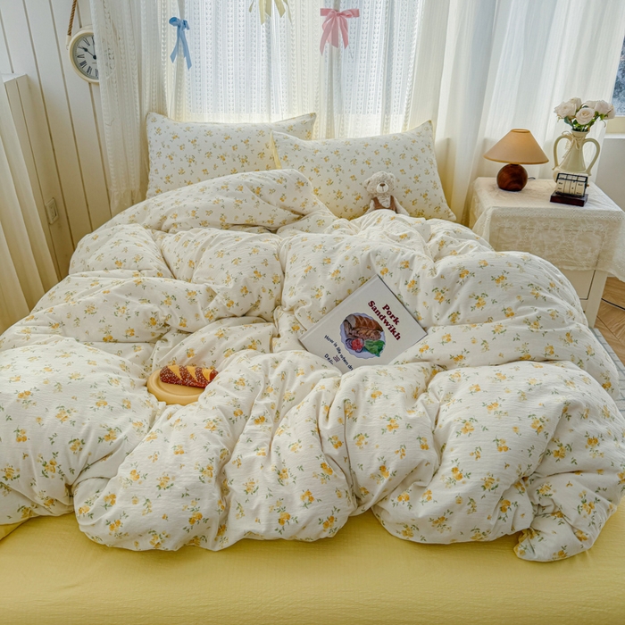 91家纺网 家纺一手货源 找家纺 温眠家纺 2026新款云感针织提花双层纱四件套 梨花落