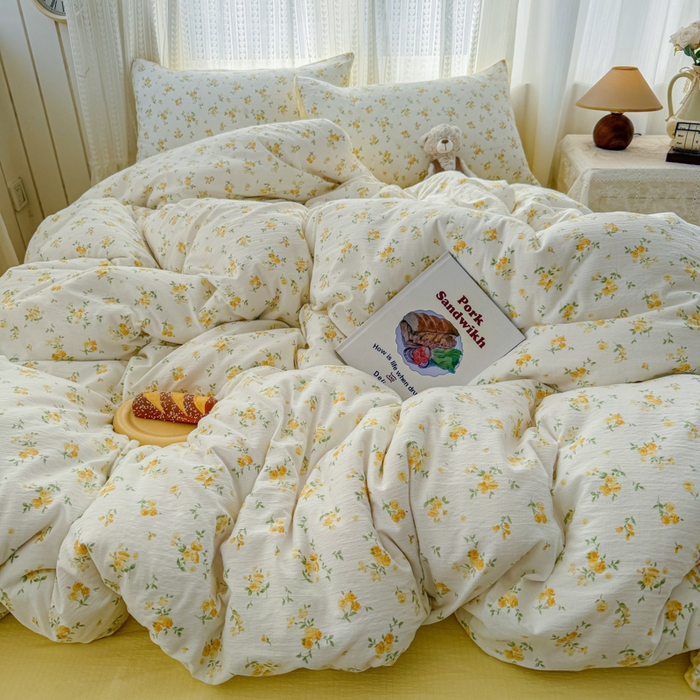 91家纺网 家纺一手货源 找家纺 温眠家纺 2026新款云感针织提花双层纱四件套 梨花落