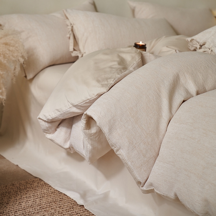 91家纺网 家纺一手货源 找家纺 （总）宜代光年 2026新款亚麻大提花贡缎磨毛四件套系列 侘寂风花型系列