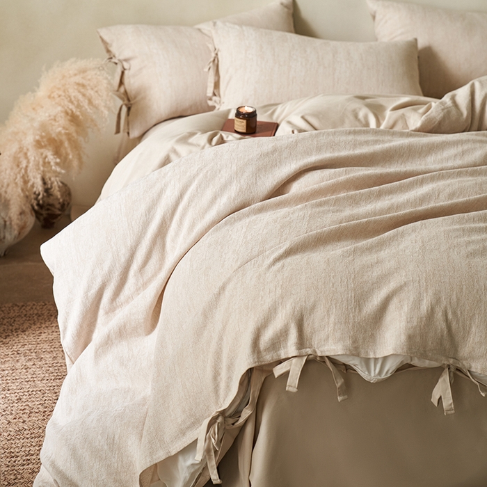 91家纺网 家纺一手货源 找家纺 （总）宜代光年 2026新款亚麻大提花贡缎磨毛四件套系列 侘寂风花型系列