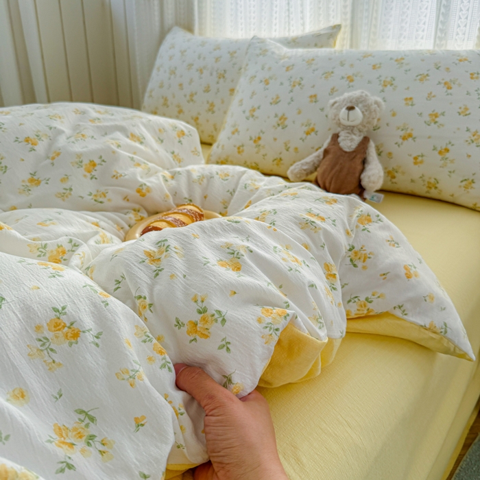 91家纺网 家纺一手货源 找家纺 温眠家纺 2026新款云感针织提花双层纱四件套 梨花落